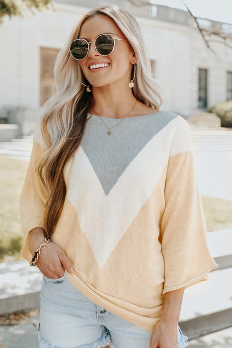 Colorblock Wide Sleeve Loose Sweater