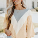  Colorblock Wide Sleeve Loose Sweater