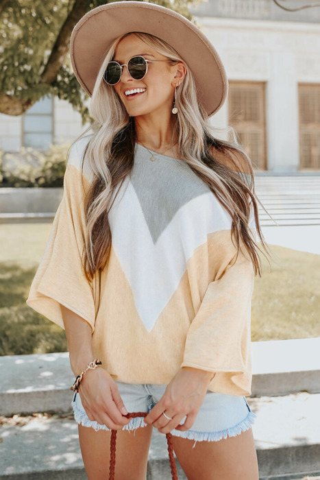 Colorblock Wide Sleeve Loose Sweater