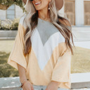  Colorblock Wide Sleeve Loose Sweater