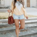  Colorblock Wide Sleeve Loose Sweater