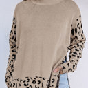  Khaki Leopard High Neck Side Slit Oversized Sweater