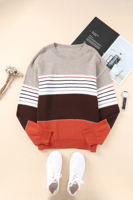 Striped Drop Shoulder Crew Neck Sweater