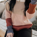  Khaki Knitted Colorblock Sweater