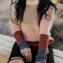  Khaki Knitted Colorblock Sweater