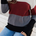  Red Knitted Colorblock Sweater