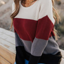  Red Knitted Colorblock Sweater