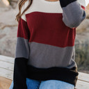  Red Knitted Colorblock Sweater