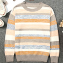  Stripe Color Block Ribbed Edge Round Neck Sweater