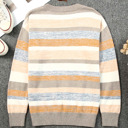  Stripe Color Block Ribbed Edge Round Neck Sweater