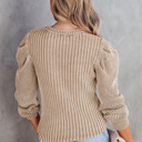  Ribbed Pattern Puff Sleeve Sweater