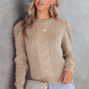  Ribbed Pattern Puff Sleeve Sweater