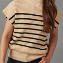  Parchment Striped Ribbed Knit High Neck Sweater