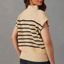  Parchment Striped Ribbed Knit High Neck Sweater