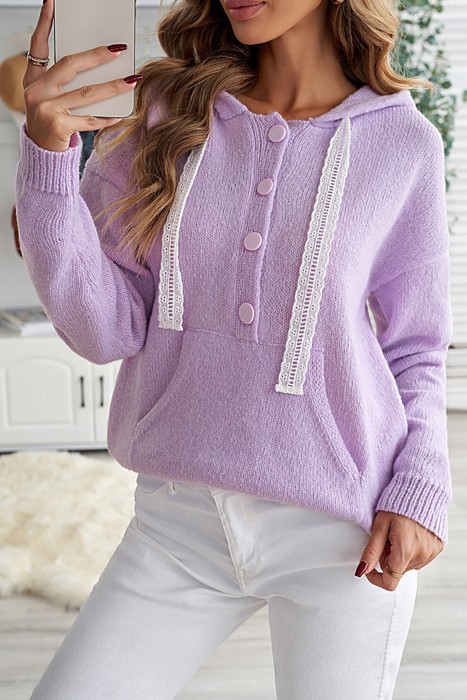 Purple Kangaroo Pocket Hooded Sweater