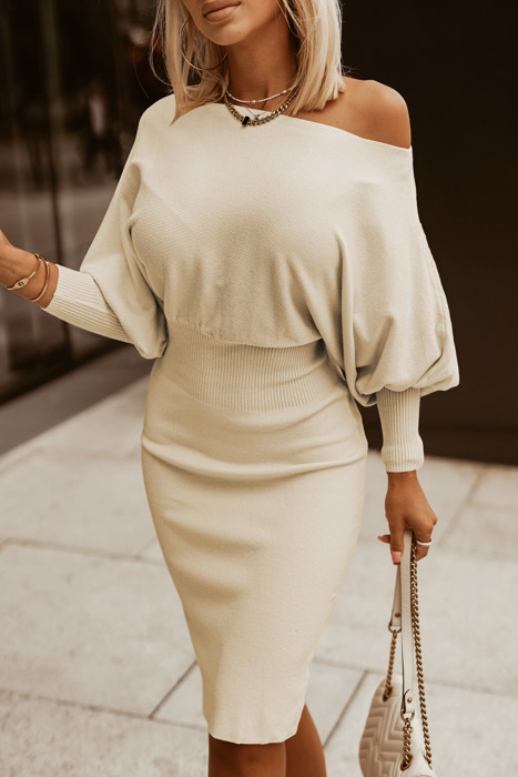 Beige Bodycon Sweater Dress