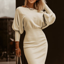  Beige Bodycon Sweater Dress