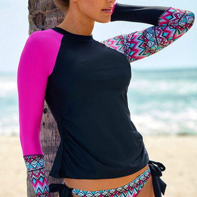 " End of Summer Sale" Geometric Long Sleeve Tankini Swimsuit | 2 Colors |