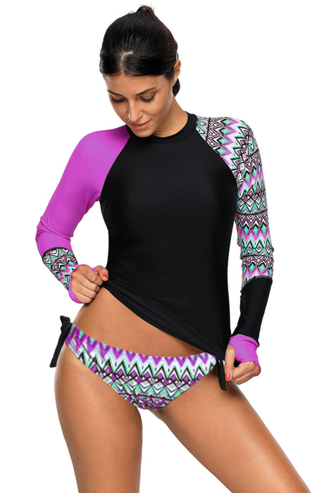 " End of Summer Sale" Geometric Long Sleeve Tankini Swimsuit | 2 Colors |