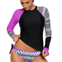 Small Purple " End of Summer Sale" Geometric Long Sleeve Tankini Swimsuit | 2 Colors |