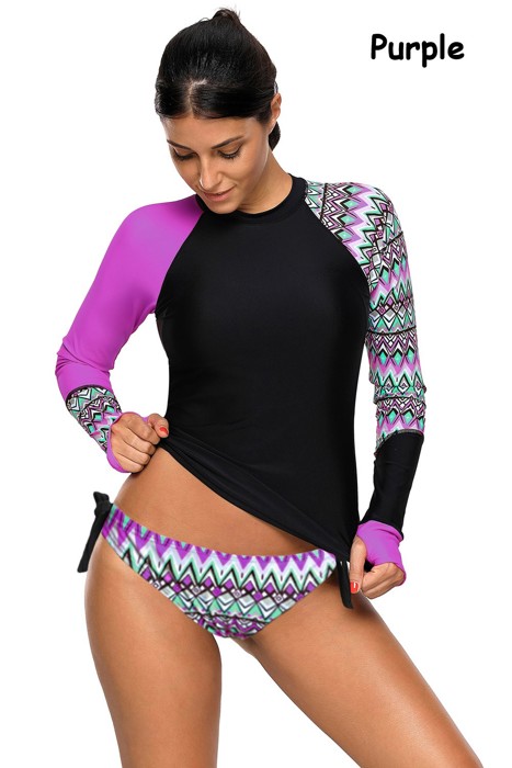 " End of Summer Sale" Geometric Long Sleeve Tankini Swimsuit | 2 Colors |
