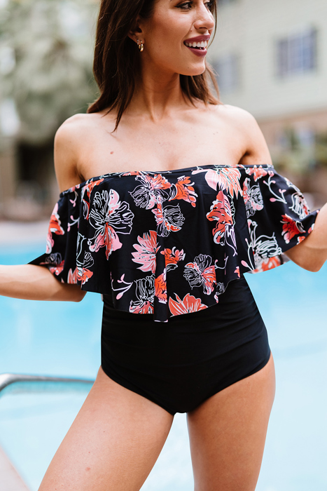 Off Shoulder One Piece Swimsuit | 2 Colors |