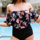  Off Shoulder One Piece Swimsuit | 2 Colors |