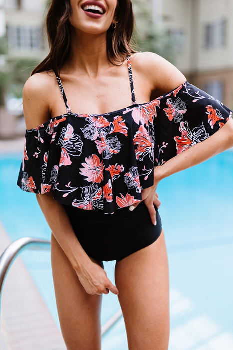 Off Shoulder One Piece Swimsuit | 2 Colors |