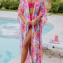  Multicolor Tassel Open Front Kimono/ Cover Up