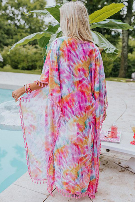 Multicolor Tassel Open Front Kimono/ Cover Up
