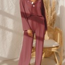 Large Dusty Rose Wide Ribbed Knit Top and Pants Set | 4 Colors |