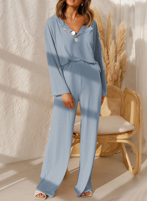 Wide Ribbed Knit Top and Pants Set | 4 Colors |
