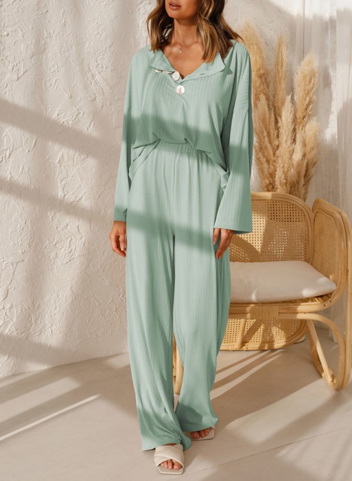 Wide Ribbed Knit Top and Pants Set | 4 Colors |