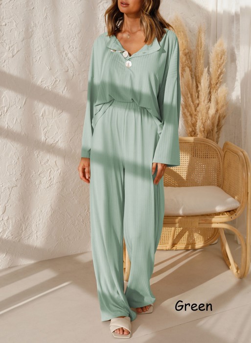 Wide Ribbed Knit Top and Pants Set | 4 Colors |