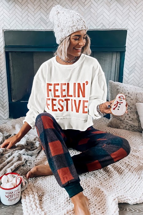 FEELIN' FESTIVE Shirt and Plaid Pants Lounge Set