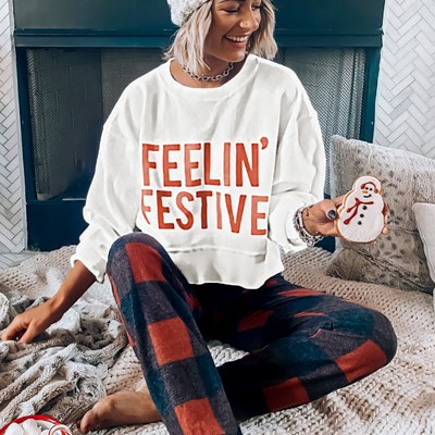 FEELIN' FESTIVE Shirt and Plaid Pants Lounge Set