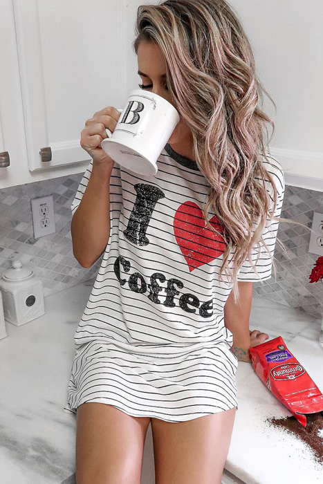 I Love Coffee Pajama T-shirt Dress 