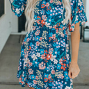 Blue Boho Floral Print Mini Dress