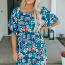  Blue Boho Floral Print Mini Dress
