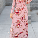  Floral Long Sleeve V-Neck Maxi Dress