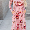  Floral Long Sleeve V-Neck Maxi Dress