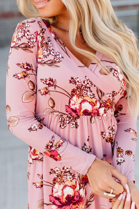 Floral Long Sleeve V-Neck Maxi Dress