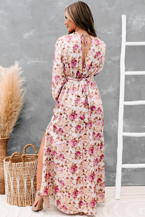 Floral Print High Waist Long Sleeve Maxi Dress