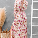  Floral Print High Waist Long Sleeve Maxi Dress
