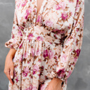  Floral Print High Waist Long Sleeve Maxi Dress