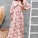  Floral Print High Waist Long Sleeve Maxi Dress