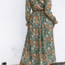  Pleated Long Sleeve Maxi Floral Dress with Tie