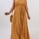  V-Neck Elastic Waist Floral Maxi Dress