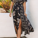  V Neck Floral Maxi Dress