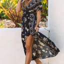  V Neck Floral Maxi Dress